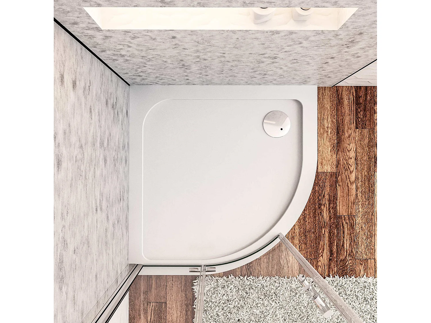 Aica receveur de douche 1/4 de cercle Blanc 80x80x3cm,bac à douche Avec une bonde Design ultra-mince,en marbre minéral et mixte résine,Modèle Classique