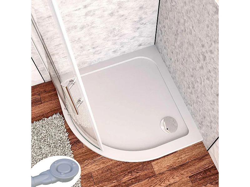 Aica receveur de douche 1/4 de cercle Blanc 80x80x3cm,bac à douche Avec une bonde Design ultra-mince,en marbre minéral et mixte résine,Modèle Classique