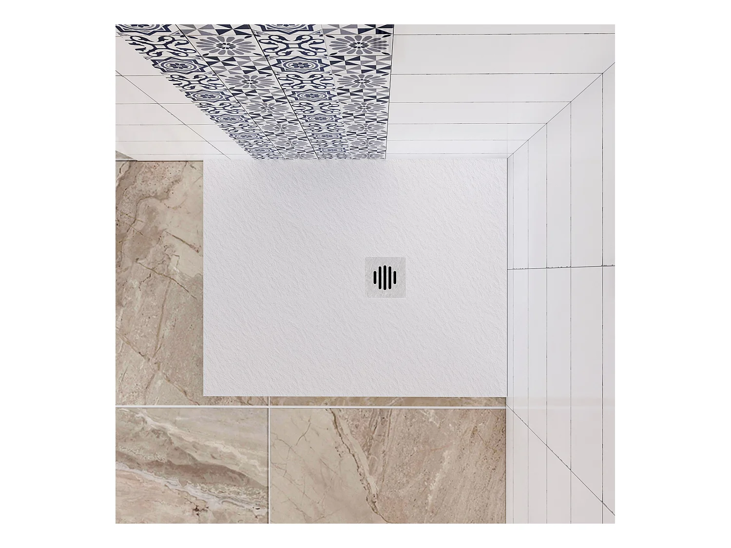 Aica Rechthoekige Douchebak 100x80x3cm, Extra Plat Wit Antislip, Extra Platte Douchebak voor Inbouw of Verzonken, met een ABS Rooster