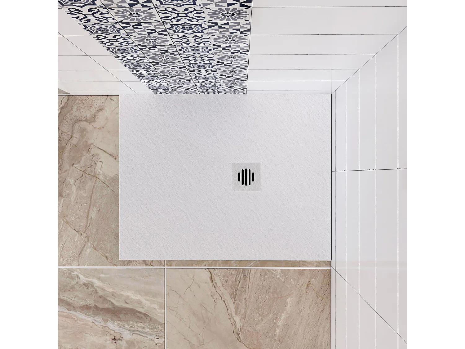 Aica receveur de douche Rectangulaire 100x80x3cm,Extra plat Blanc antidérapant,Receveur extra-plat à poser ou à encastrer,avec une grille en ABS