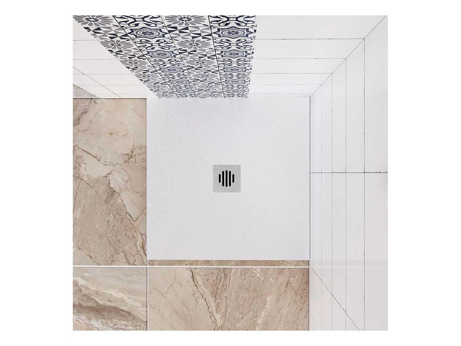 Aica receveur de douche carré Blanc 90x90x3cm，Extra plat antidérapant,Receveur extra-plat à poser ou à encastrer avec une grille en ABS