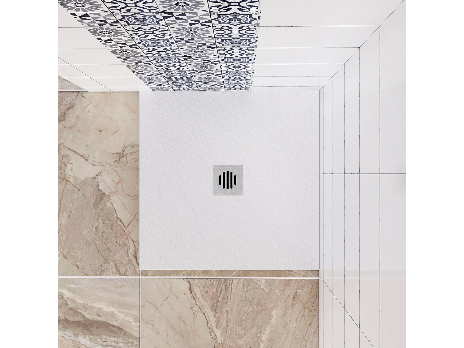 Aica receveur de douche carré Blanc 90x90x3cm，Extra plat antidérapant,Receveur extra-plat à poser ou à encastrer avec une grille en ABS