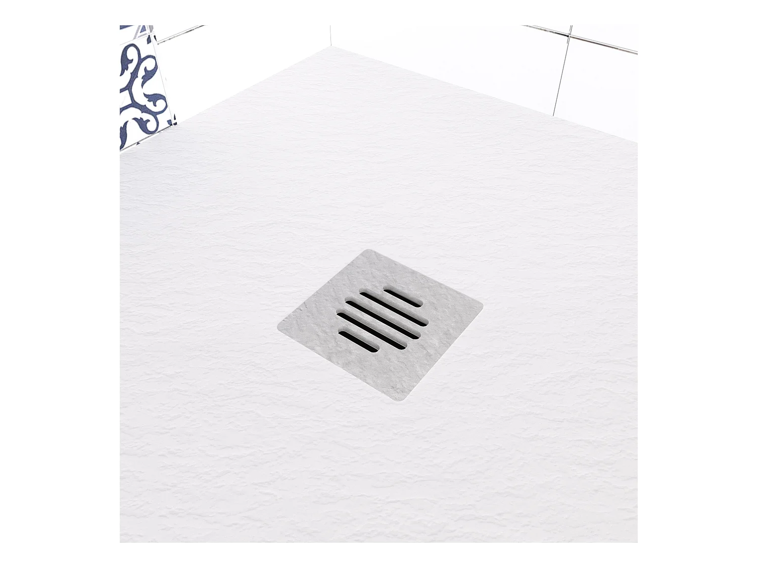 Aica receveur de douche Rectangulaire 100x90x3cm,Extra plat Blanc antidérapant ,Receveur extra-plat à poser ou à encastrer,avec une grille en ABS