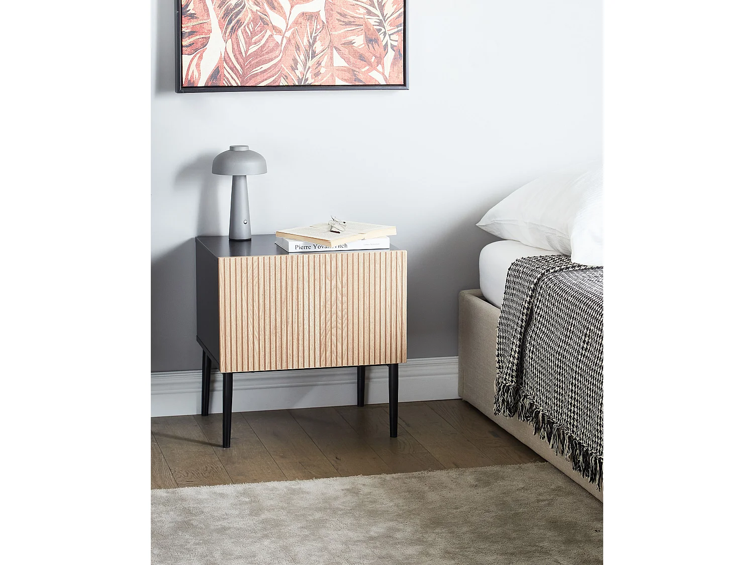 Szafka nocna BLYTHE Jesion naturalny Czarny