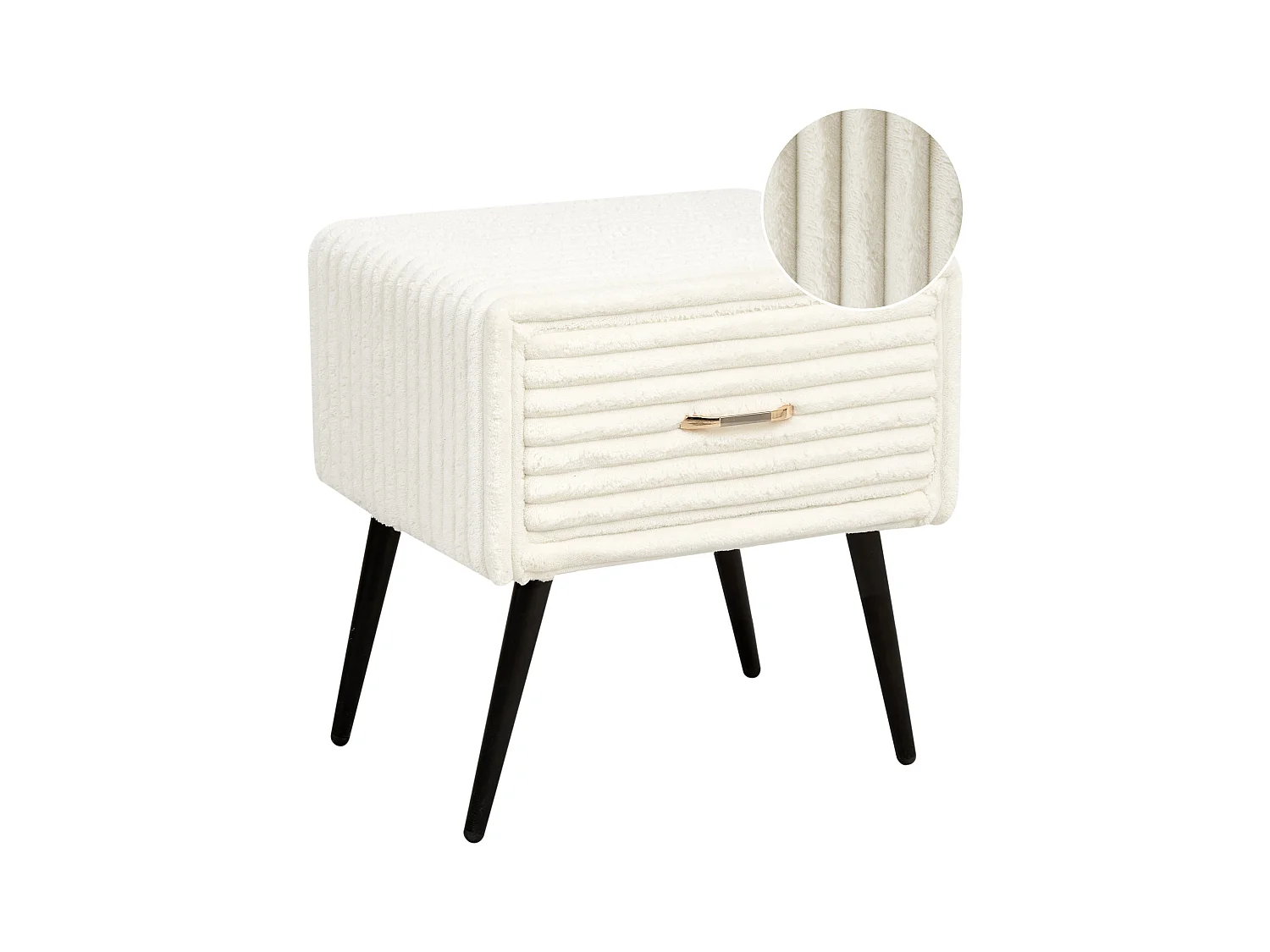 Table de nuit à 1 tiroir FLAYAT Velours côtelé Blanc cassé