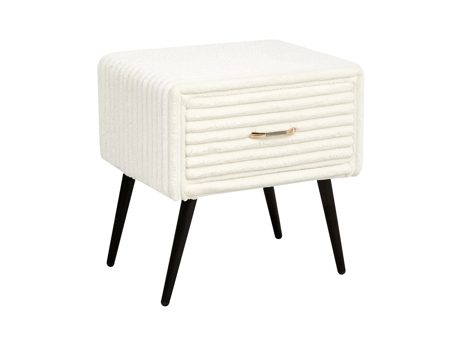 Table de nuit à 1 tiroir FLAYAT Velours côtelé Blanc cassé