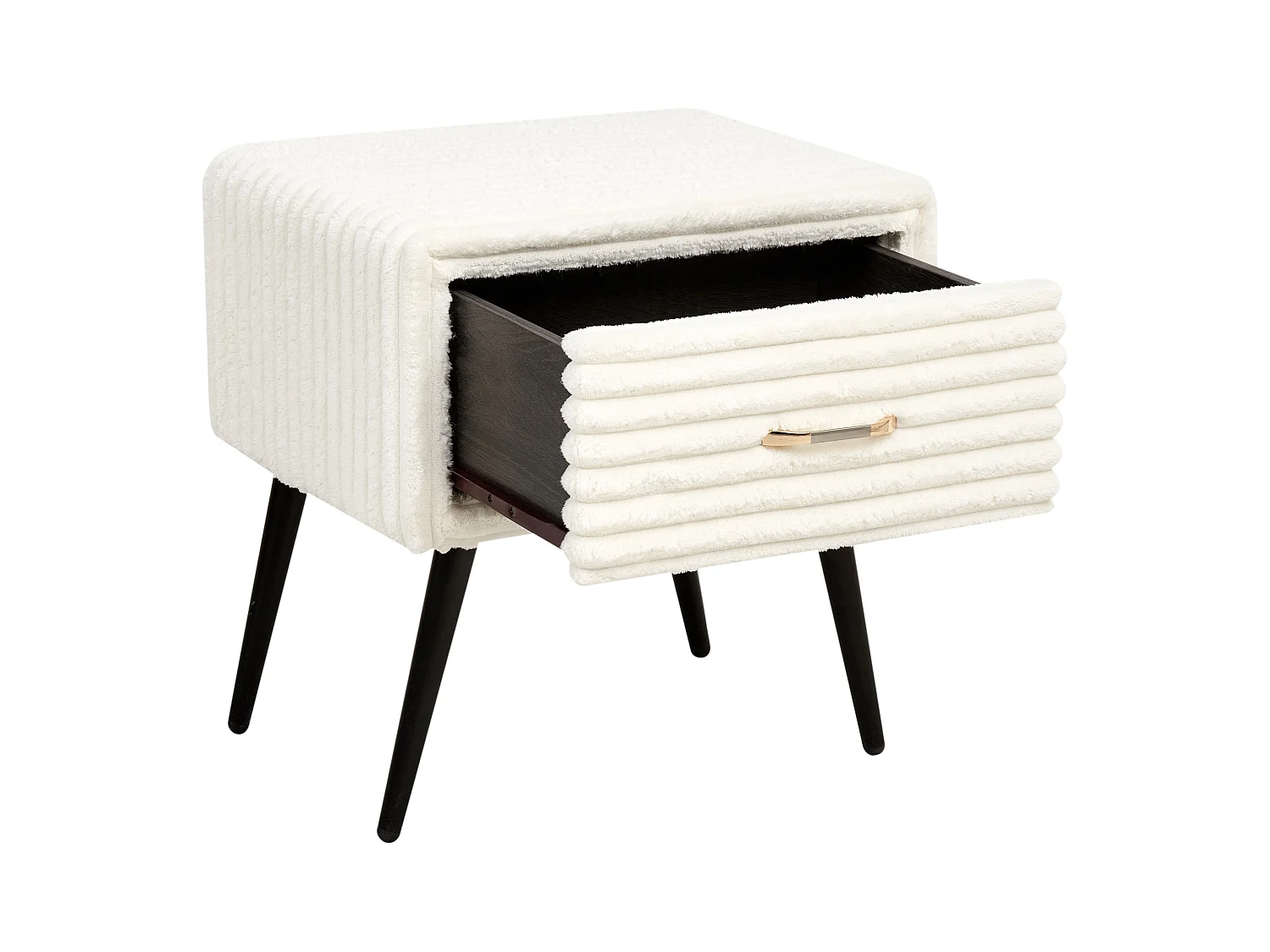 Table de nuit à 1 tiroir FLAYAT Velours côtelé Blanc cassé