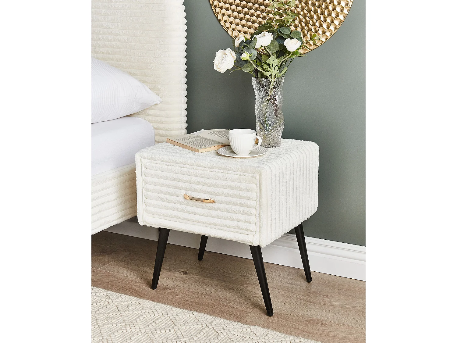 Szafka nocna 1 szuflada FLAYAT Sztruks Złamana biel