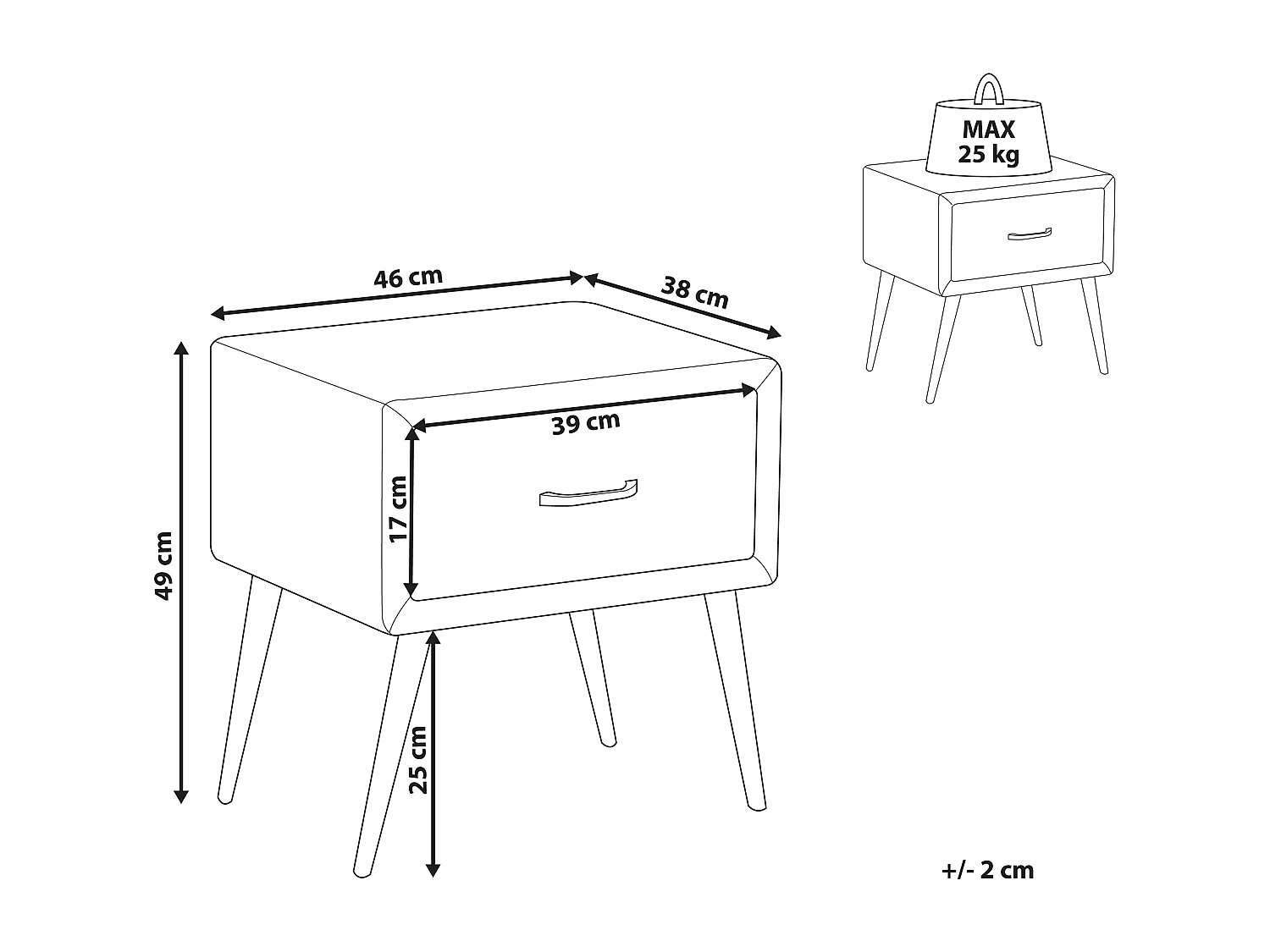 Nachttisch mit 1 Schublade FLAYAT Cord Cremeweiss