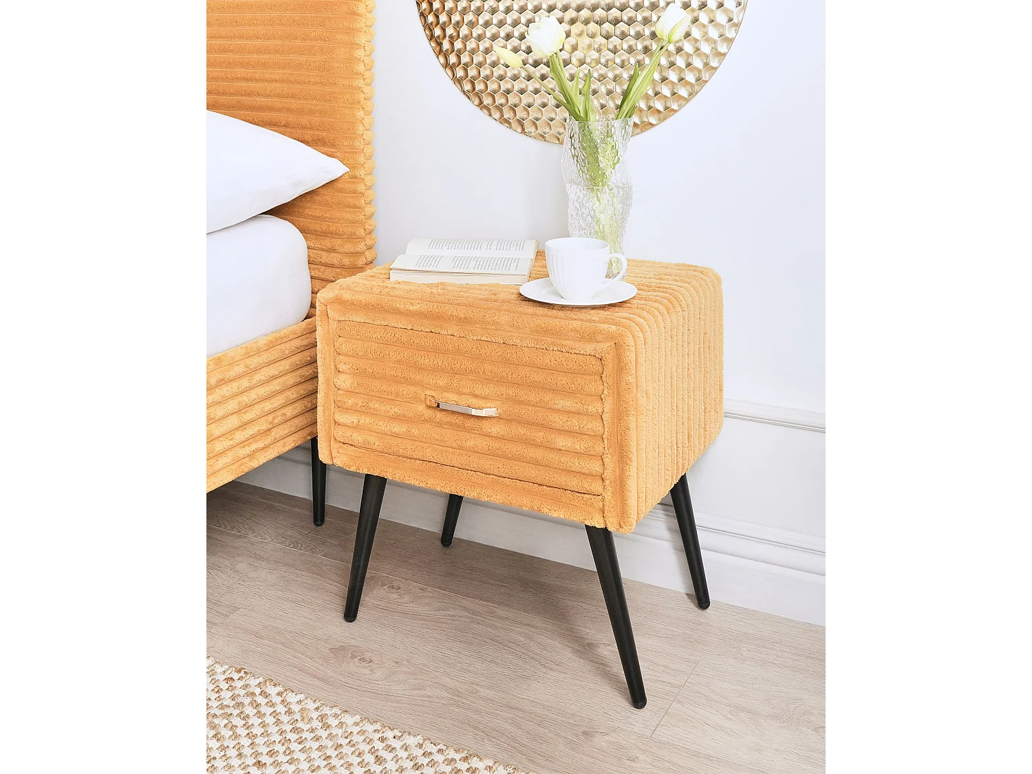 Nachtkastje met 1 lade FLAYAT Corduroy Oranje