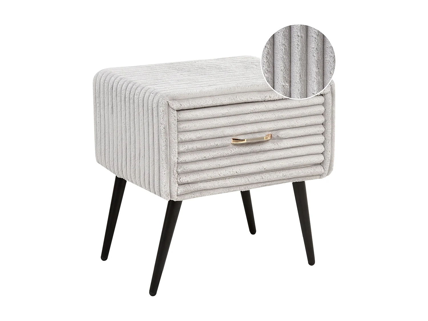 Table de nuit à 1 tiroir FLAYAT Velours côtelé Gris clair