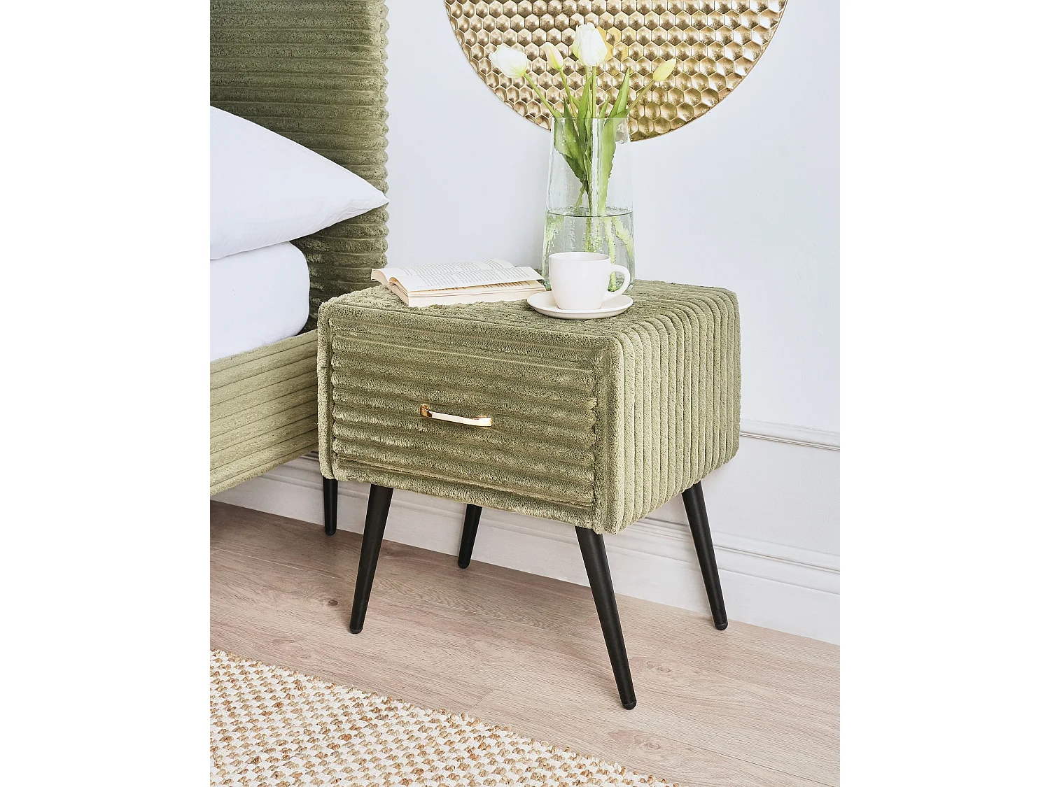 Nachttisch mit 1 Schublade FLAYAT Cord Grün