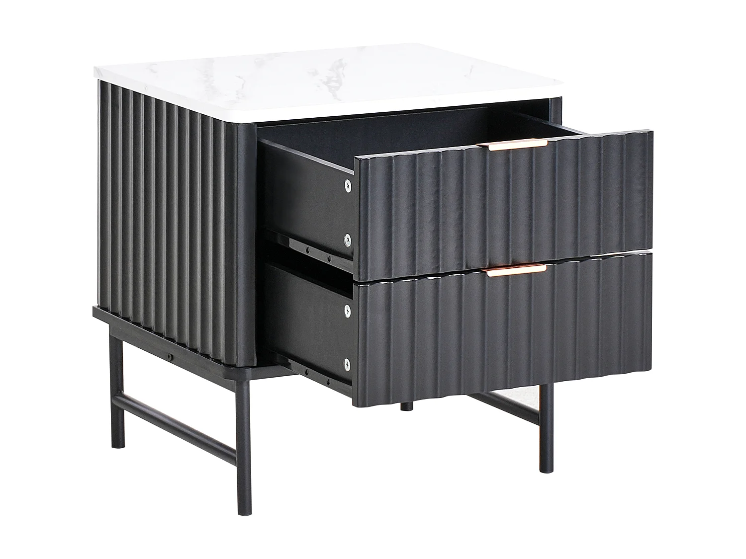 Table de nuit à 2 tiroirs GLASTONBURY Marbre/noir