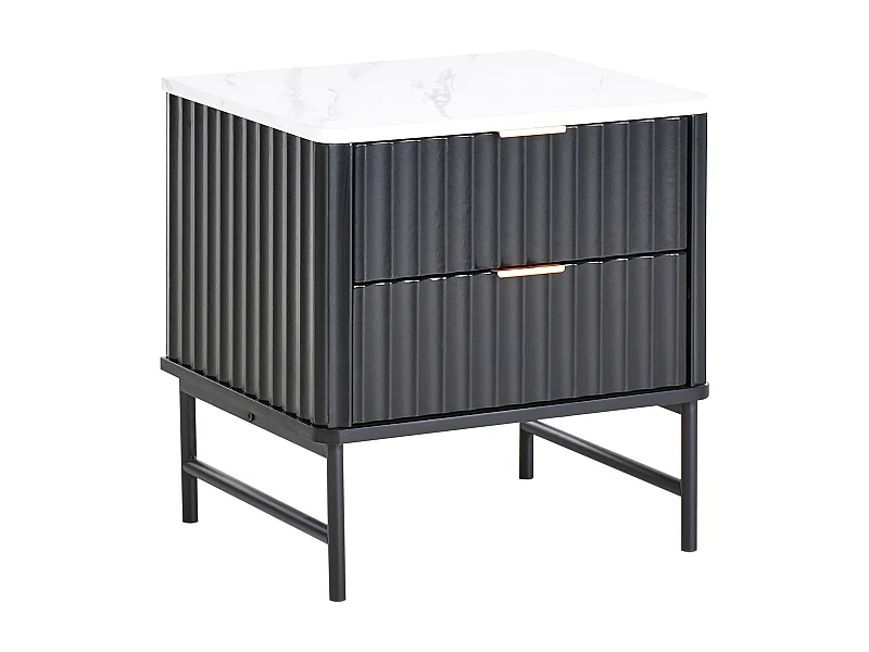 Comodino 2 cassetti GLASTONBURY Marmo/ Nero