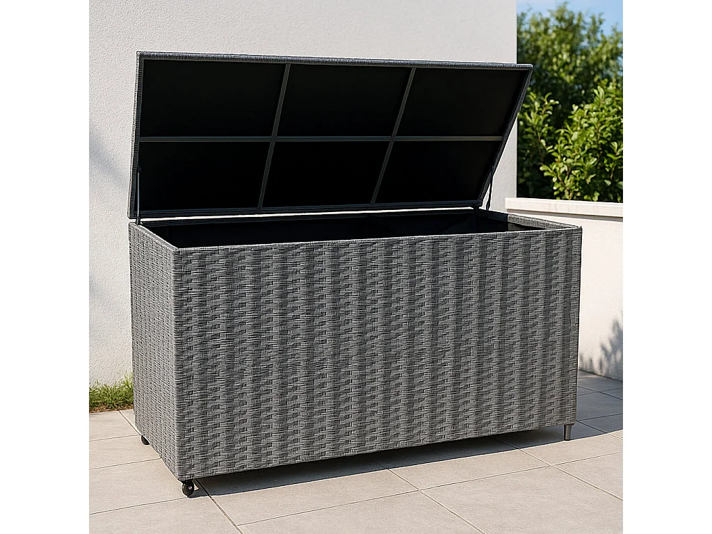 Rattan Garten-Aufbewahrungsbox Serafina Grau – 700L Kissenbox | Decken, Werkzeuge, Spielzeug & Möbel