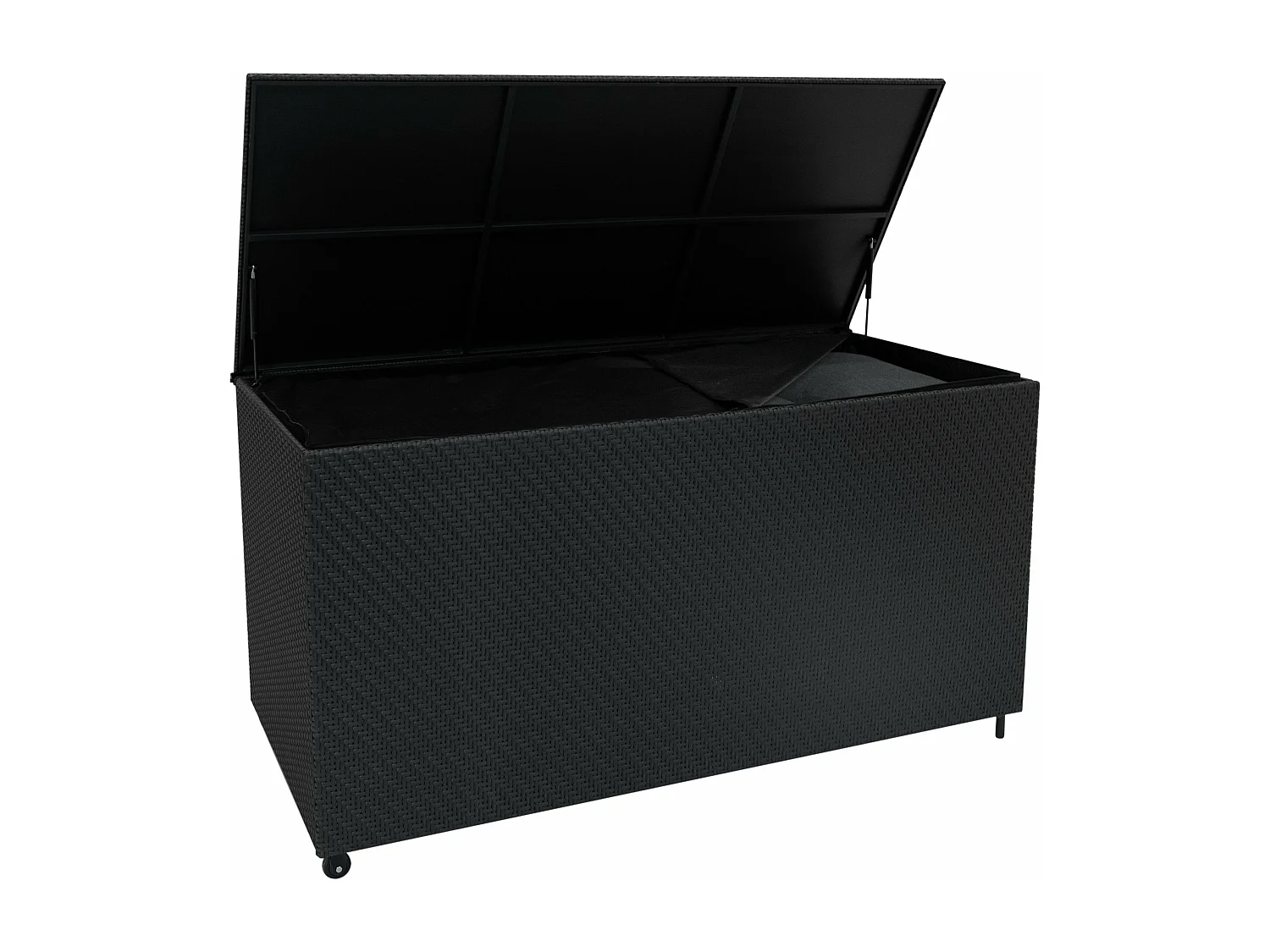 Baule Serafina in Rattan Nero 700L Per Esterno – con Ruote e Rivestimento