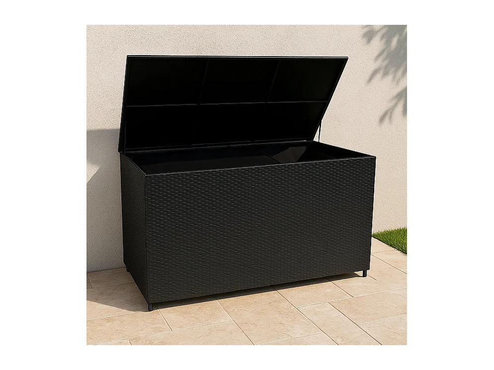 Baule Serafina in Rattan Nero 996L per Esterno – con Ruote e Rivestimento