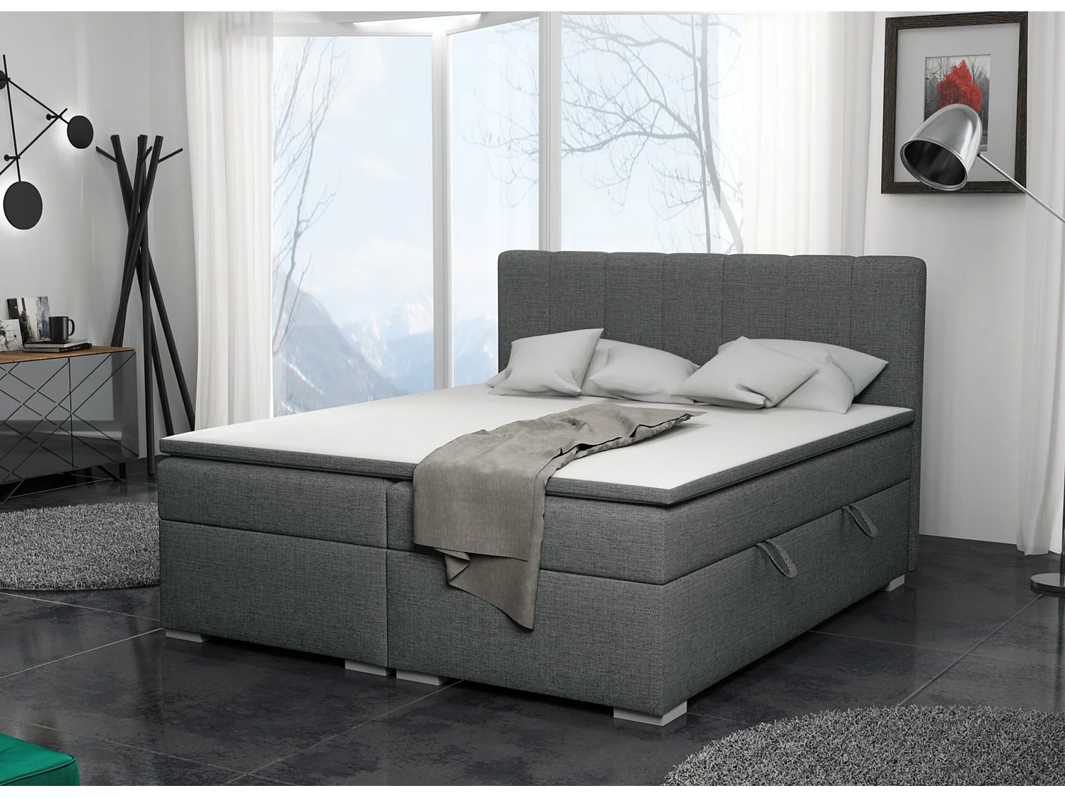 LIT BOXSPRING avec surmatelas Monaco 160x200 cm, gris foncé (Inari 94)