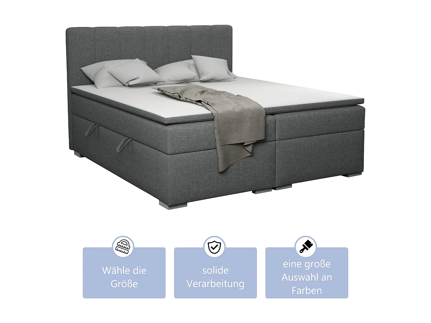LIT BOXSPRING avec surmatelas Monaco 160x200 cm, gris foncé (Inari 94)