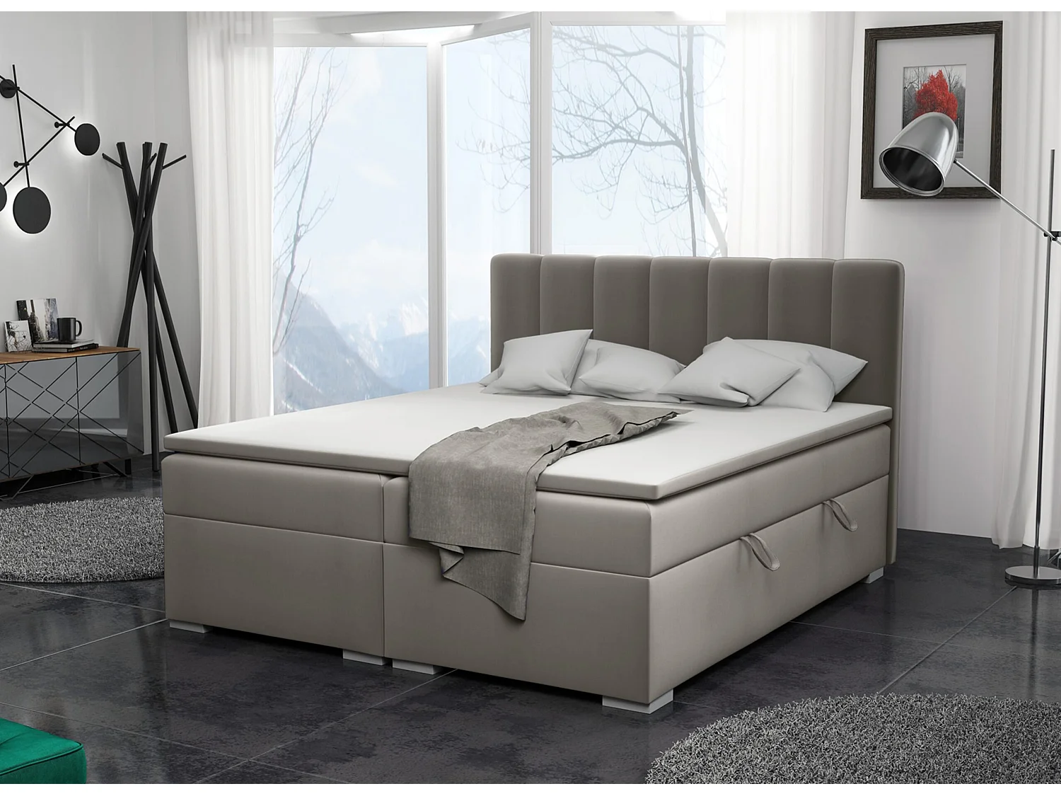 LIT BOXSPRING avec surmatelas Monaco 160x200 cm, gris (Soft 29)