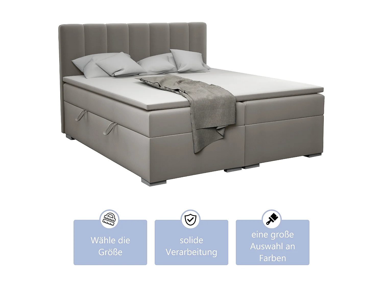 LIT BOXSPRING avec surmatelas Monaco 160x200 cm, gris (Soft 29)
