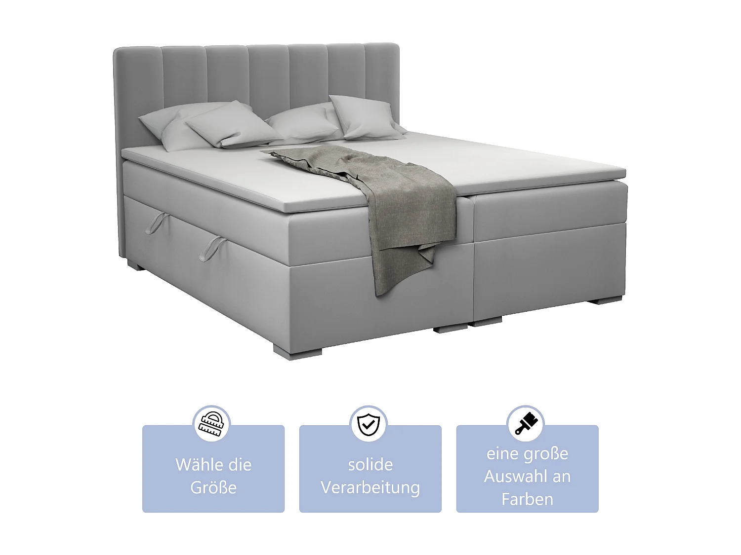 LIT BOXSPRING avec surmatelas Monaco 160x200 cm, gris clair (Jasmine 90)