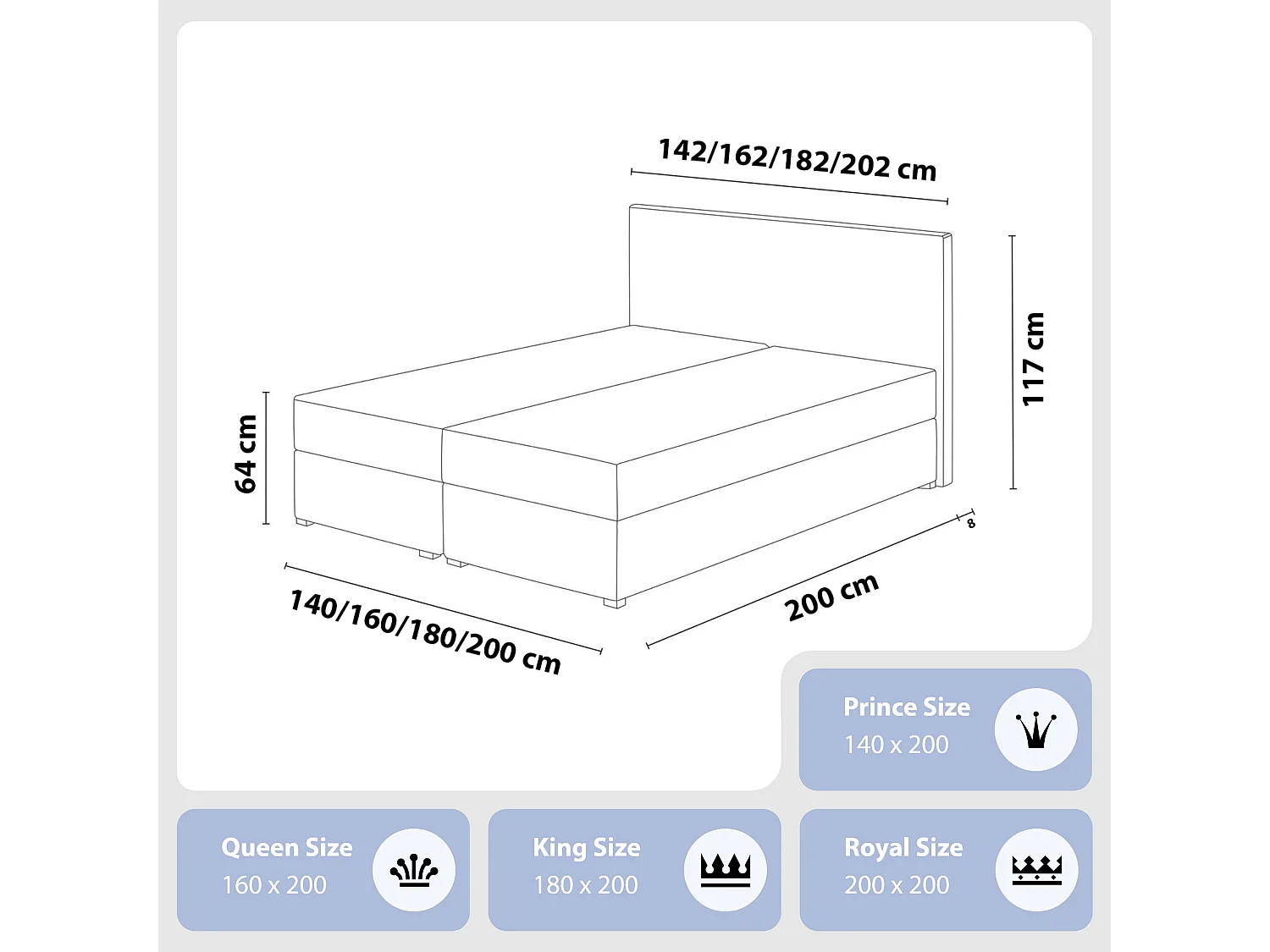 LIT BOXSPRING avec surmatelas Monaco 160x200 cm, gris clair (Jasmine 90)