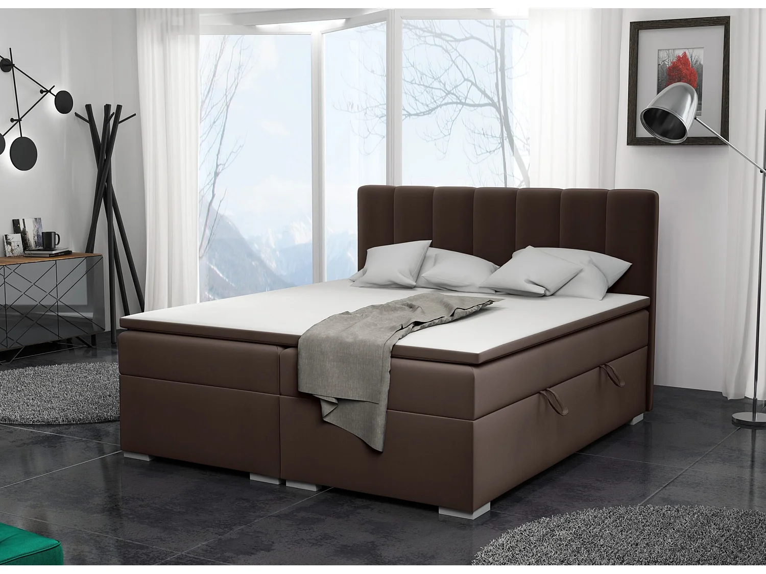 LIT BOXSPRING avec surmatelas Monaco 160x200 cm, noir (Soft 11)