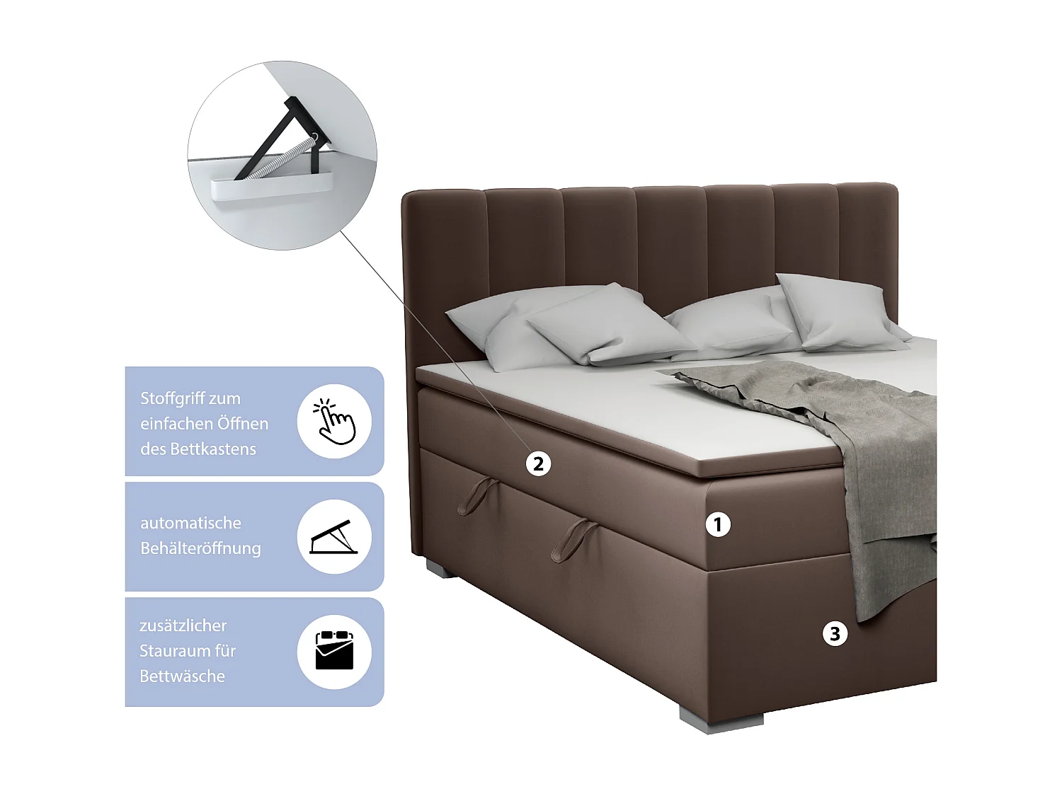 LIT BOXSPRING avec surmatelas Monaco 160x200 cm, noir (Soft 11)