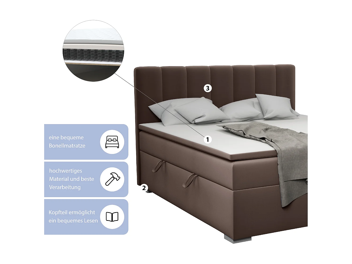 LIT BOXSPRING avec surmatelas Monaco 160x200 cm, noir (Soft 11)