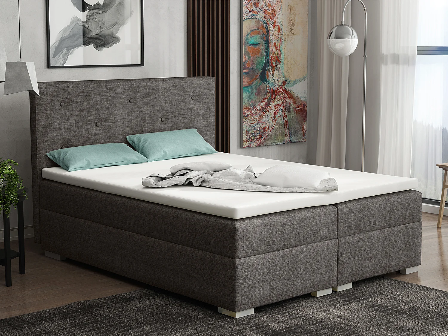 LIT BOXSPRING avec surmatelas Holta 160x200 cm, Lux 06 (Gris)