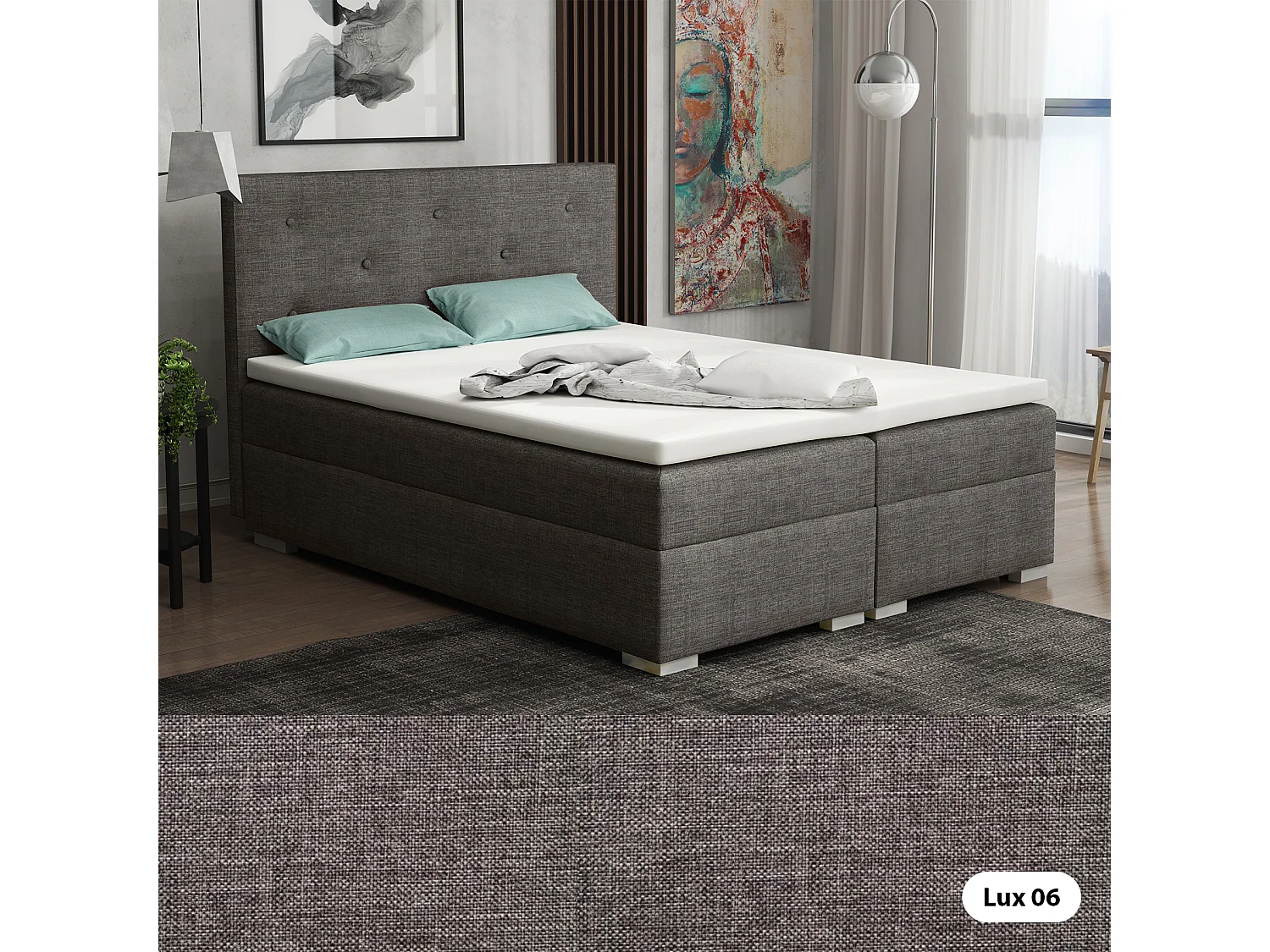 LIT BOXSPRING avec surmatelas Holta 160x200 cm, Lux 06 (Gris)