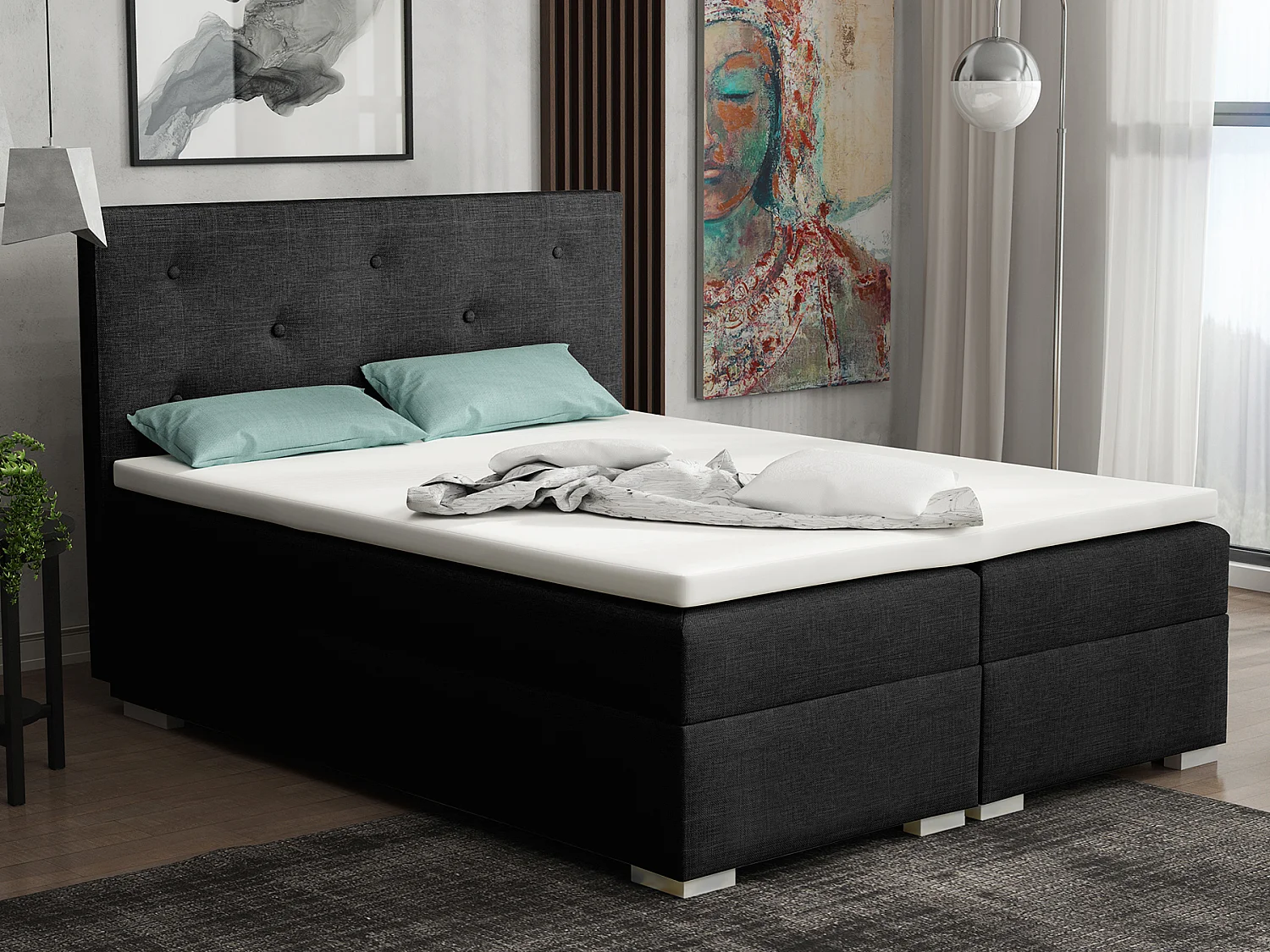 LIT BOXSPRING avec surmatelas Holta 200x200 cm, Lux 23 (Noir)