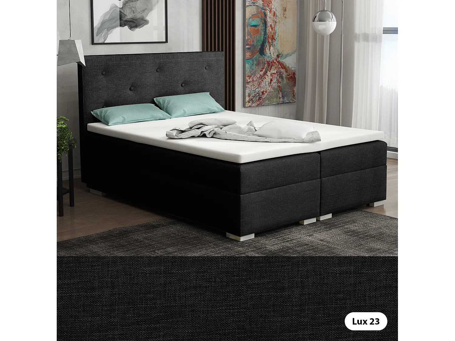 LIT BOXSPRING avec surmatelas Holta 200x200 cm, Lux 23 (Noir)