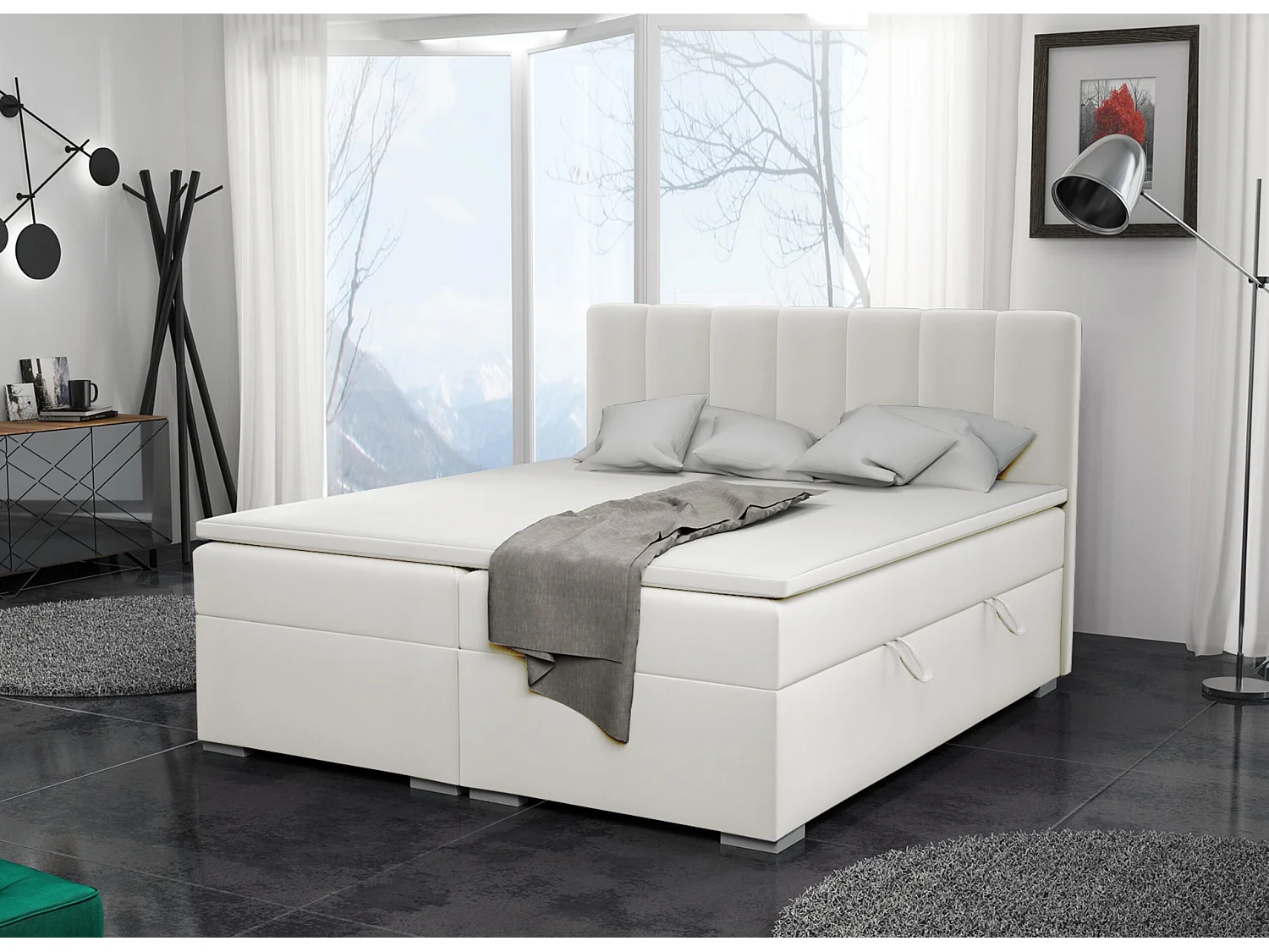 LIT BOXSPRING avec surmatelas Monaco 160x200 cm, blanc (Soft 17)