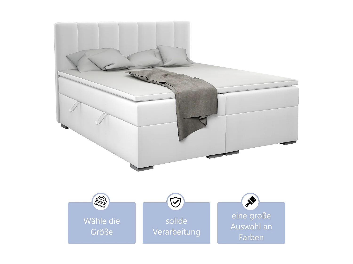 LIT BOXSPRING avec surmatelas Monaco 160x200 cm, blanc (Soft 17)