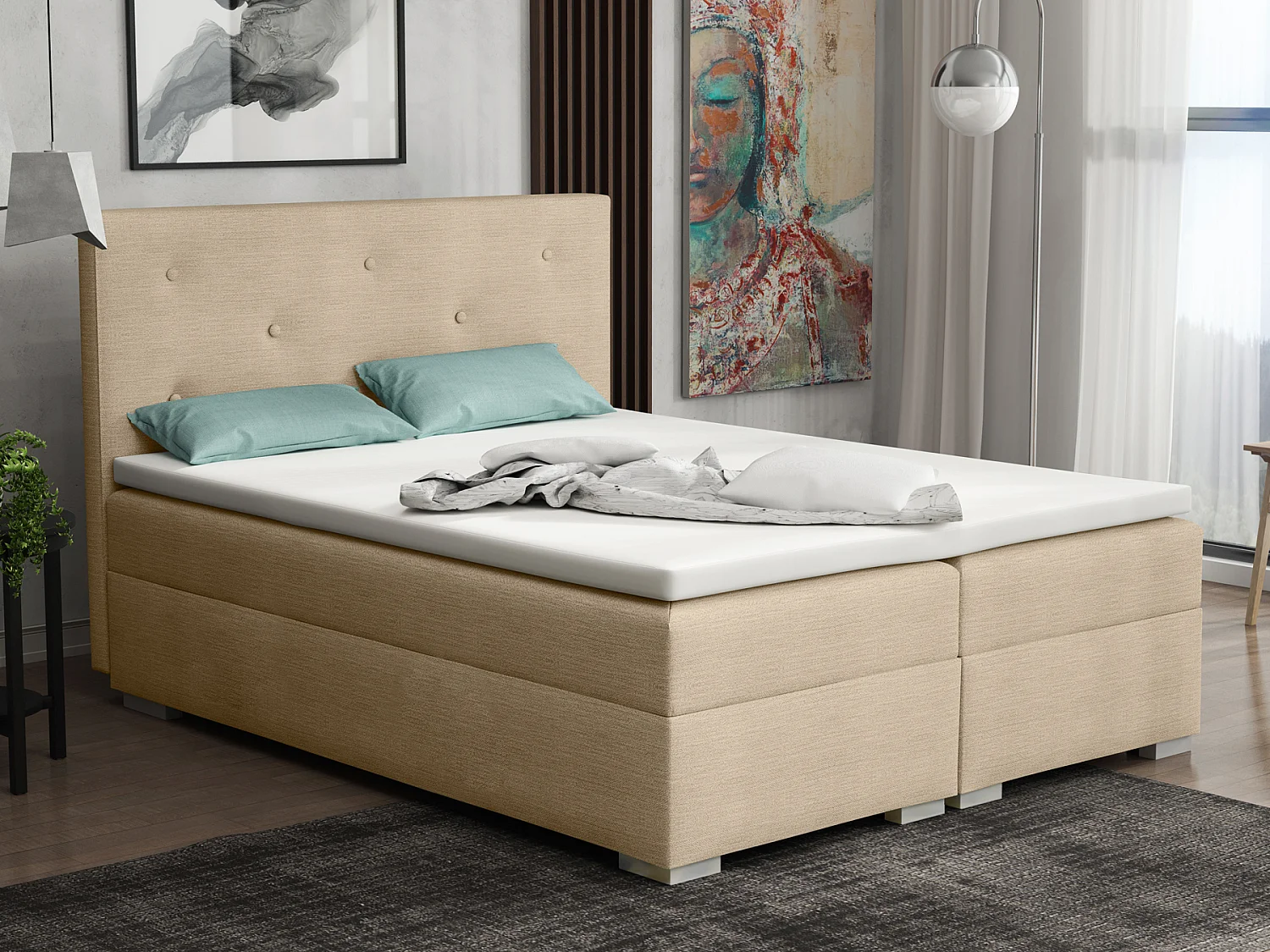 LIT BOXSPRING avec surmatelas Holta 180x200 cm, Orinoco 22 (Beige brun clair)