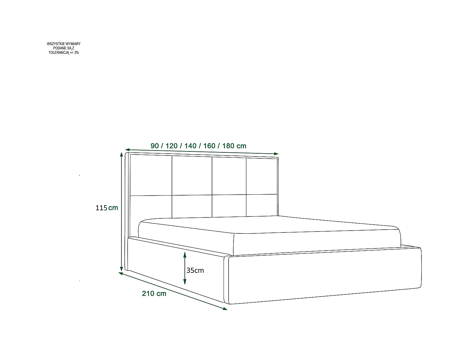Polsterbett APOLLO 140x200 monolith 59 TOP ANGEBOT mit Kopfteile, gepolstertes, - Matratze und mit Aufbewahrung unter Bett