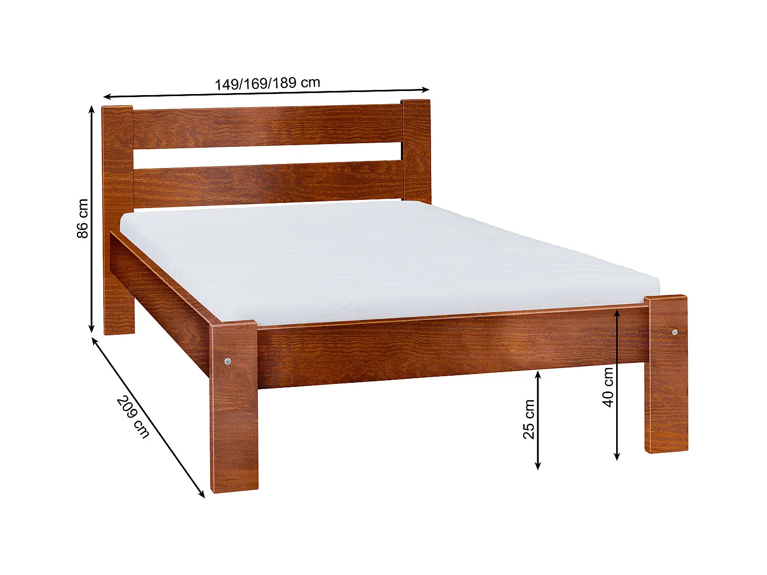 Łóżko 140x200 drewniane Aron, kolor kasztan