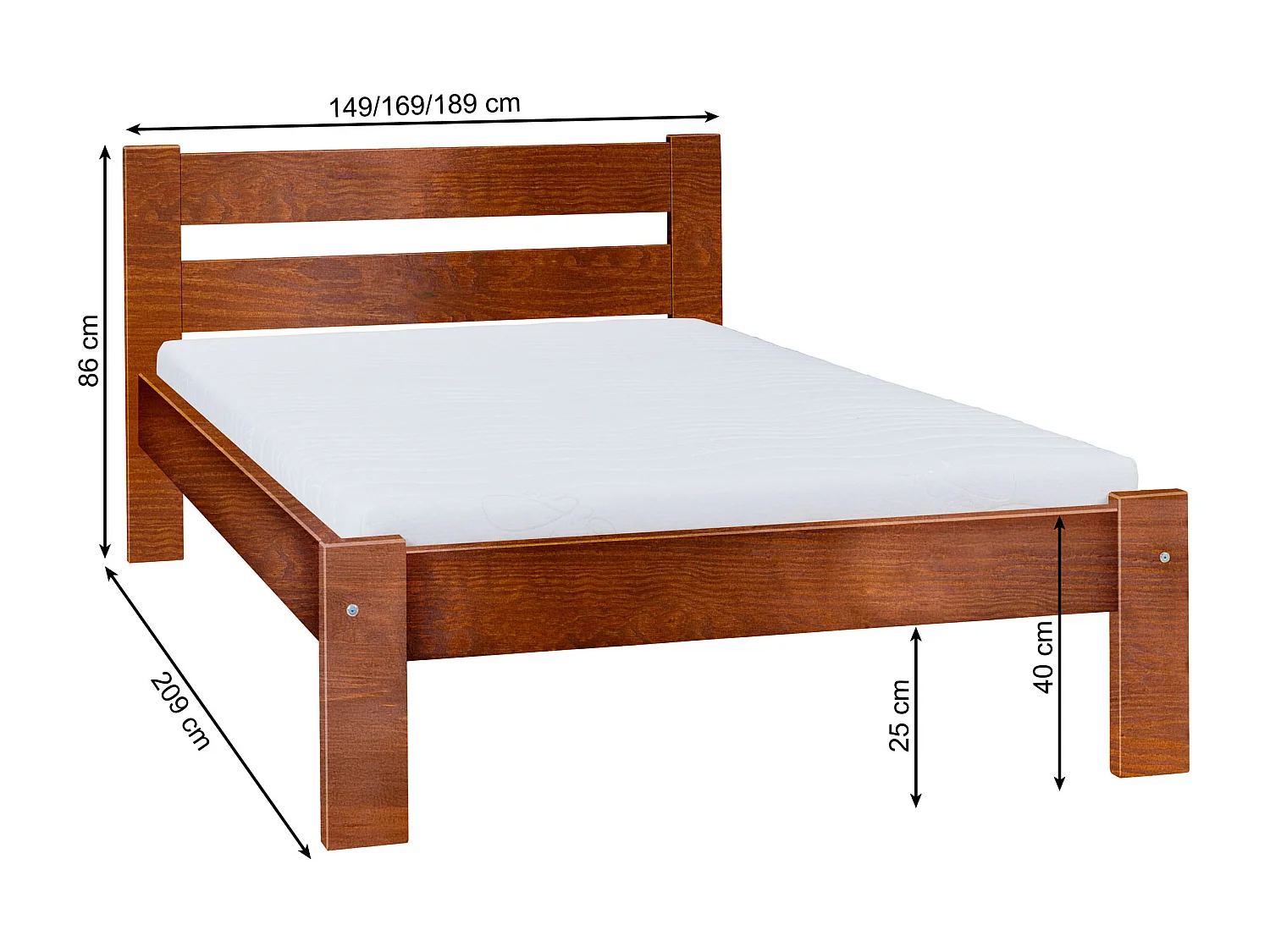 Łóżko 140x200 drewniane Aron, kolor kasztan