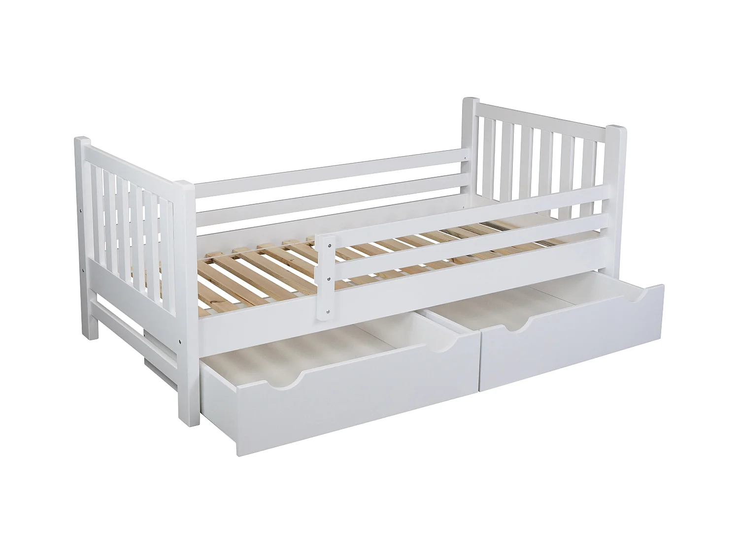 Tina 90x200 lit enfant en bois avec tiroirs, couleur blanc