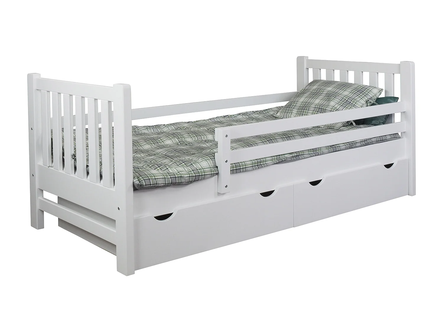 Łóżko 90x200 drewniane młodzieżowe Tina z szufladami, kolor biały