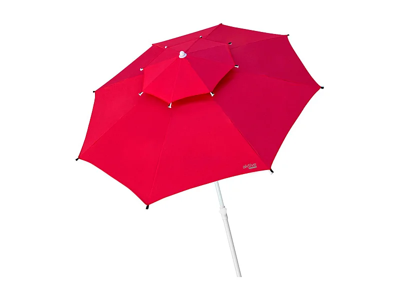 Sombrilla octogonal Aktive Beach doble techo protección UV35 rojo Ø280 cm