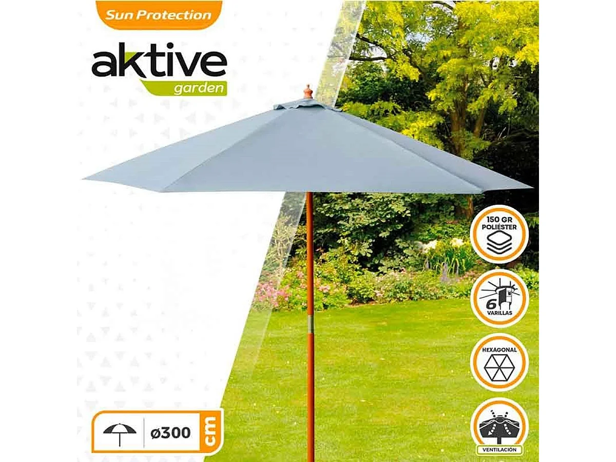 Parasol hexagonal Aktive Garden con mástil de madera antracita Ø300x250 cm