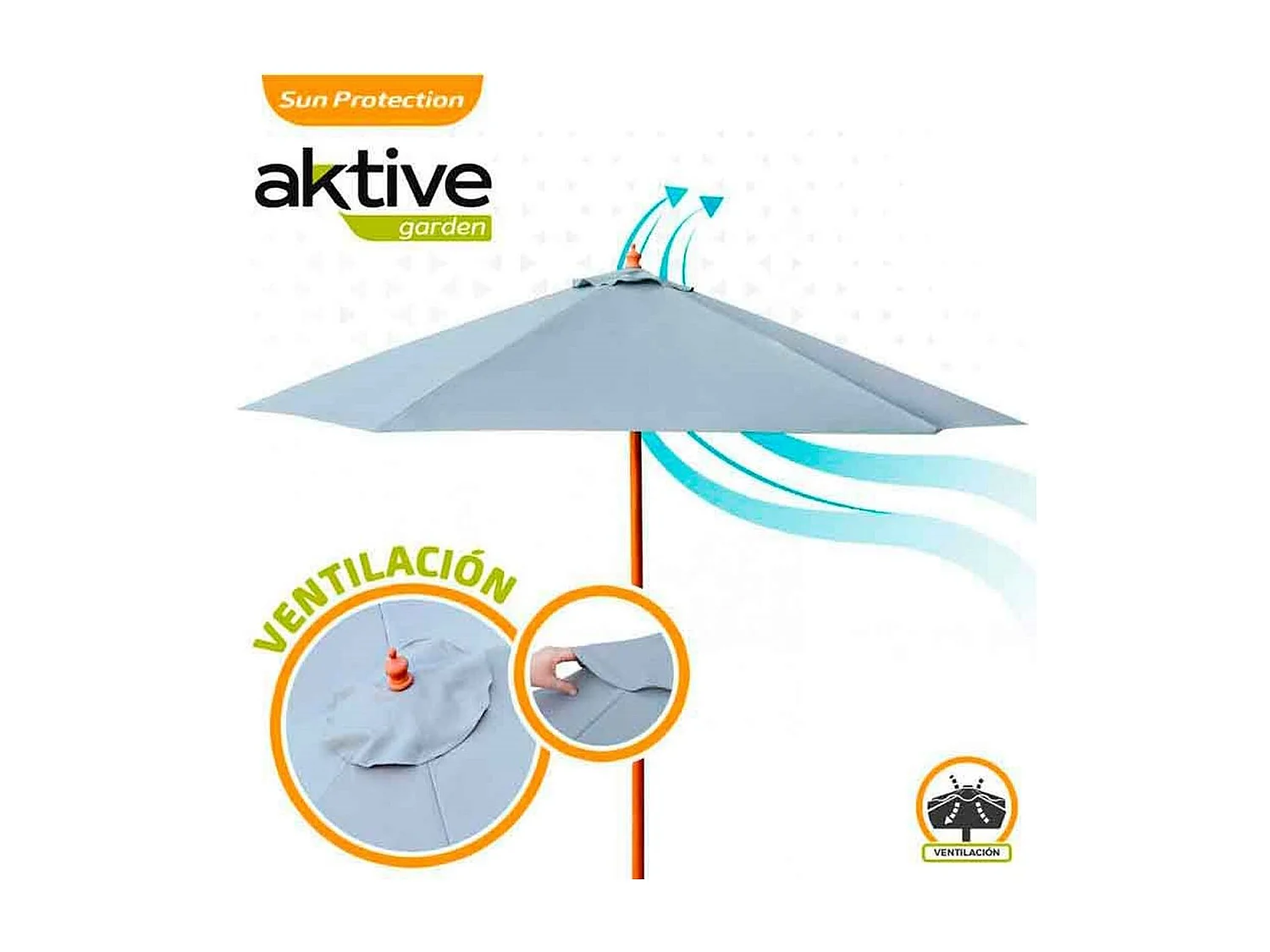 Parasol hexagonal Aktive Garden con mástil de madera antracita Ø300x250 cm