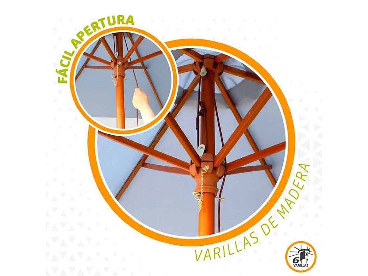 Parasol hexagonal Aktive Garden con mástil de madera antracita Ø300x250 cm