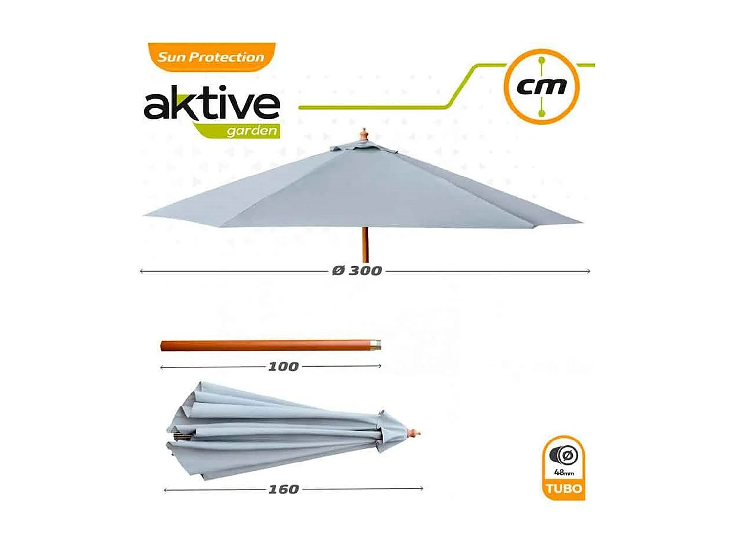 Parasol hexagonal Aktive Garden con mástil de madera antracita Ø300x250 cm