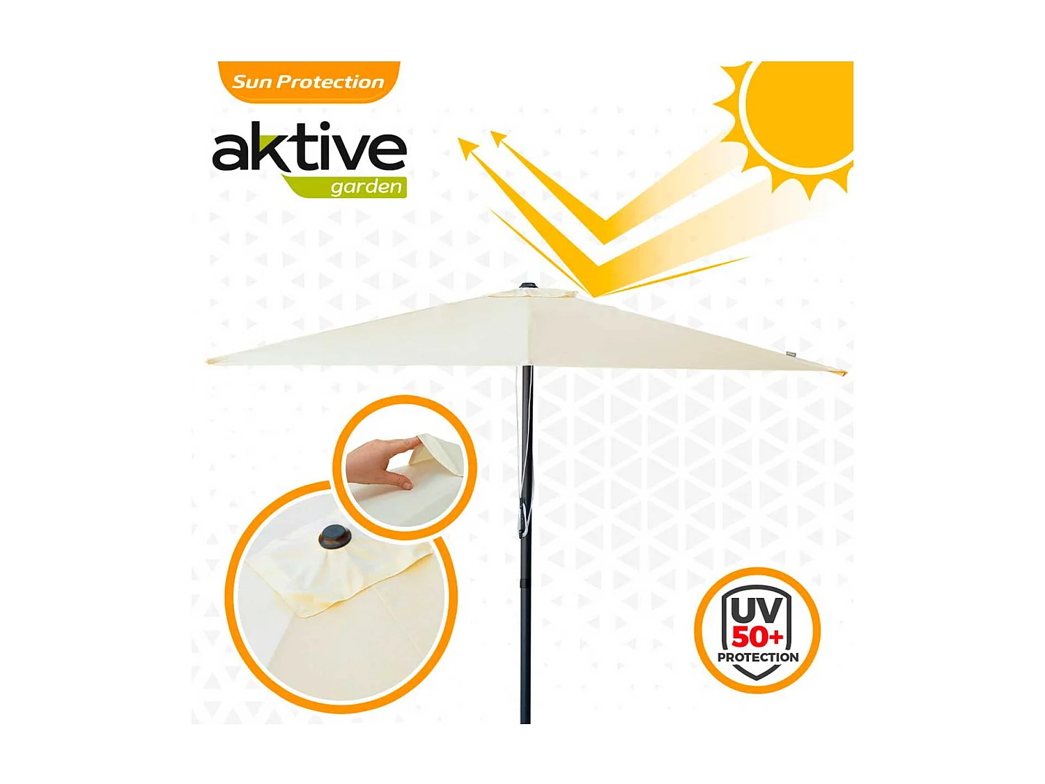 Sombrilla cuadrada Aktive Garden con poleas protección UV50 crema 300x300 cm