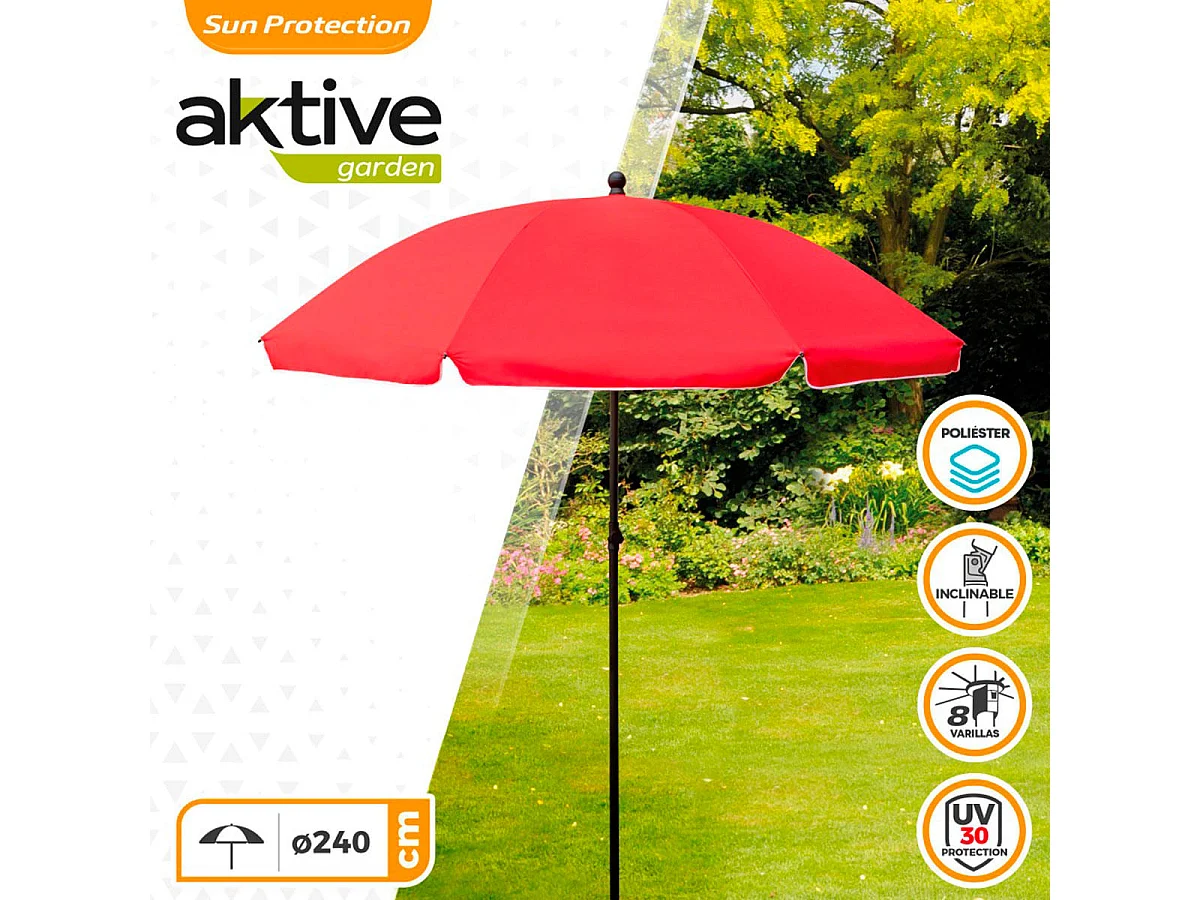 Sombrilla de jardín Aktive con protección UV rojo Ø240cm