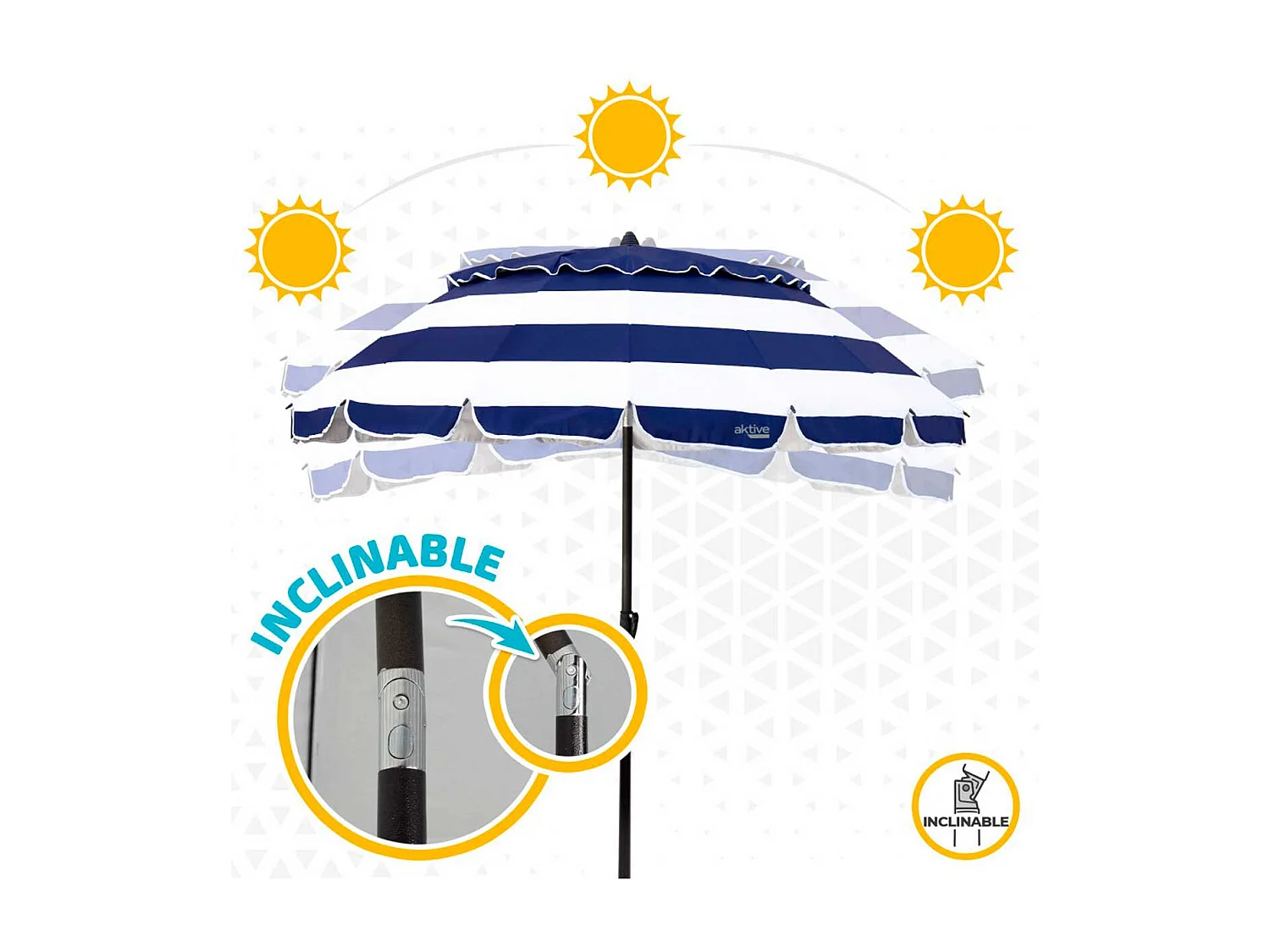 Sombrilla Aktive Beach altura regulable protección UV50 azul/blanco Ø220 cm